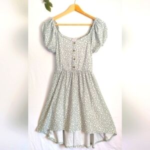 90's Y2K Fairycore Cottagecore Boho Floral Dress Green White Size Medium